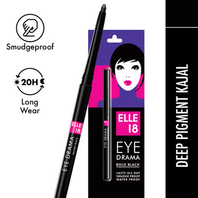 Elle 18 Eye Drama Kajal, Super Black Matte Finish Deep Black-0.35g - FREE SHIP
