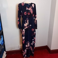 Women's Girl in Mind Navy Blue Pink Floral Maxi Dress UK Size 10