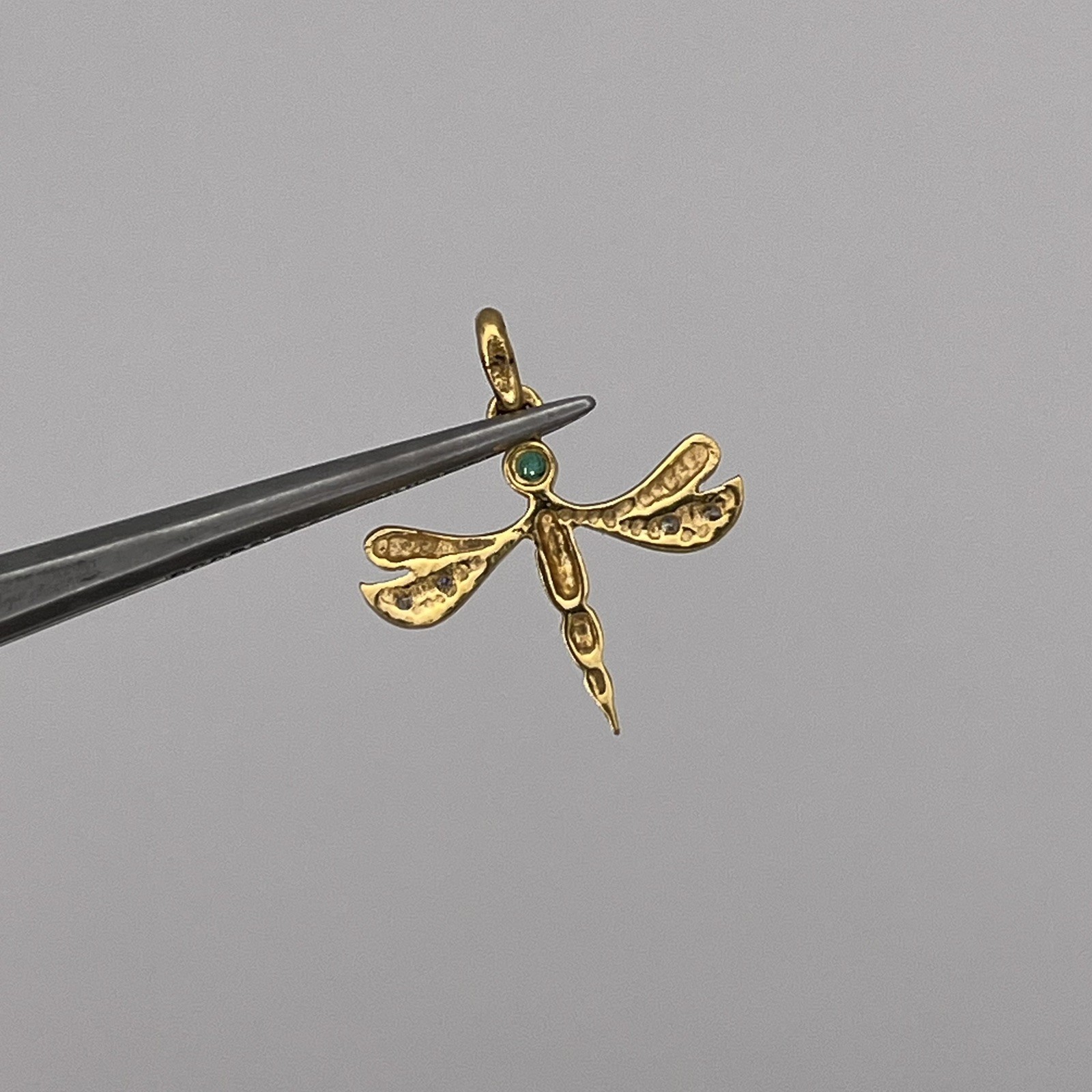 18k Yellow Gold Emerald and Diamond Dragonfly Cha… - image 4