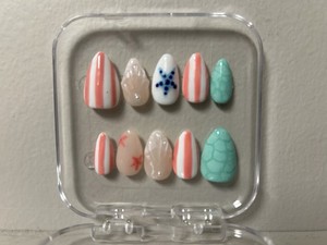 Decorative Artificial Nails, Custom Starfish Beach Sea Design, Hand Decorated