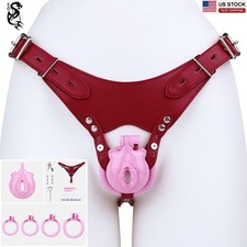 Sissy Resin Chastity Cage with Invisible Lock - Restraint Device Leather Belt US