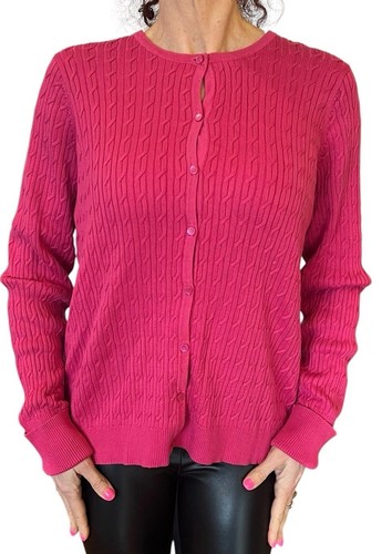 WOMEN'S TALBOTS PIMA COTTON CARDIGAN SWEATER CABLE KNIT PINK XL NWT