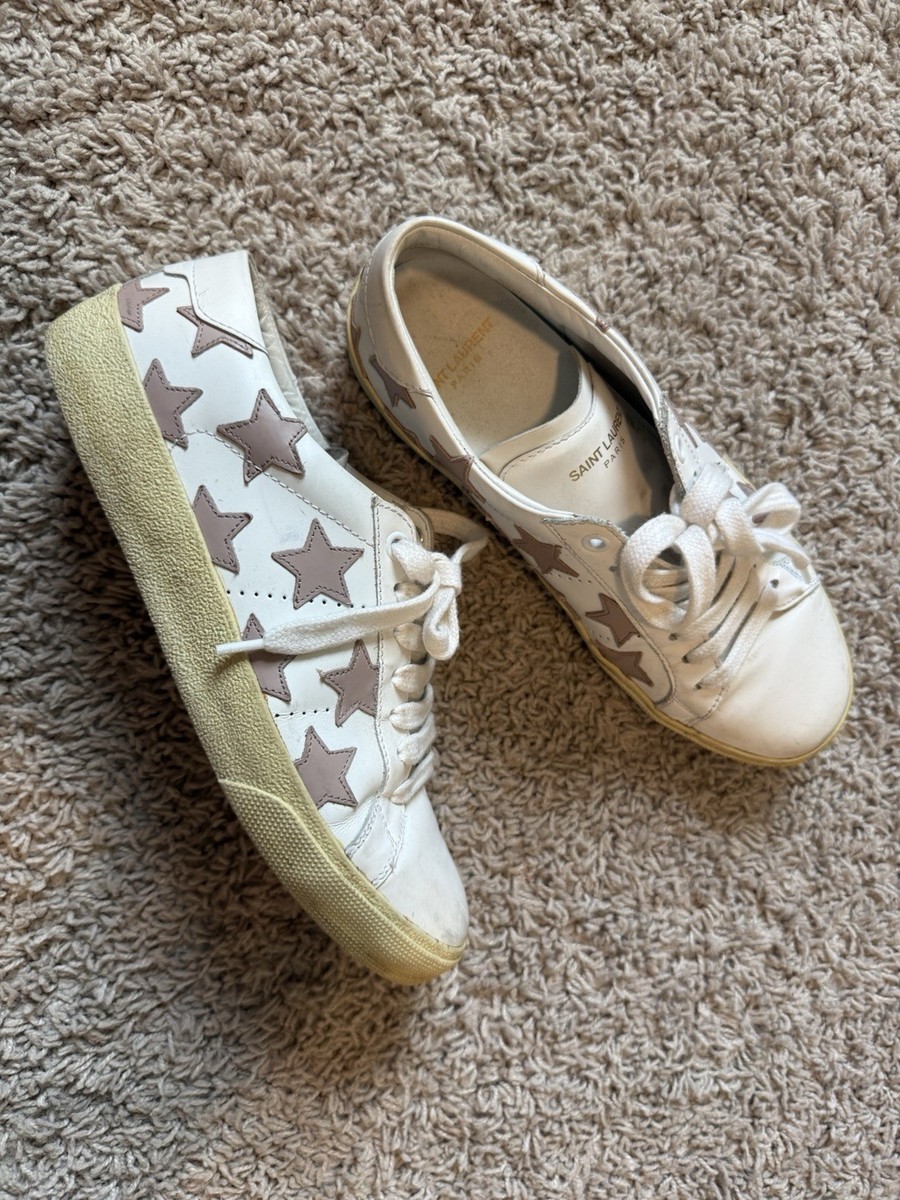 Saint Laurent Paris Women's Sneakers White With Dusty Blush Stars