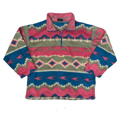 Vintage 90er rosa grün Aztekenmuster Crazy Fleece Quarter Zip Gr. XXL von Ansons