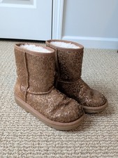UGG Kids Classic Short Leopard Glitter Boots Brown Size 3 Girls