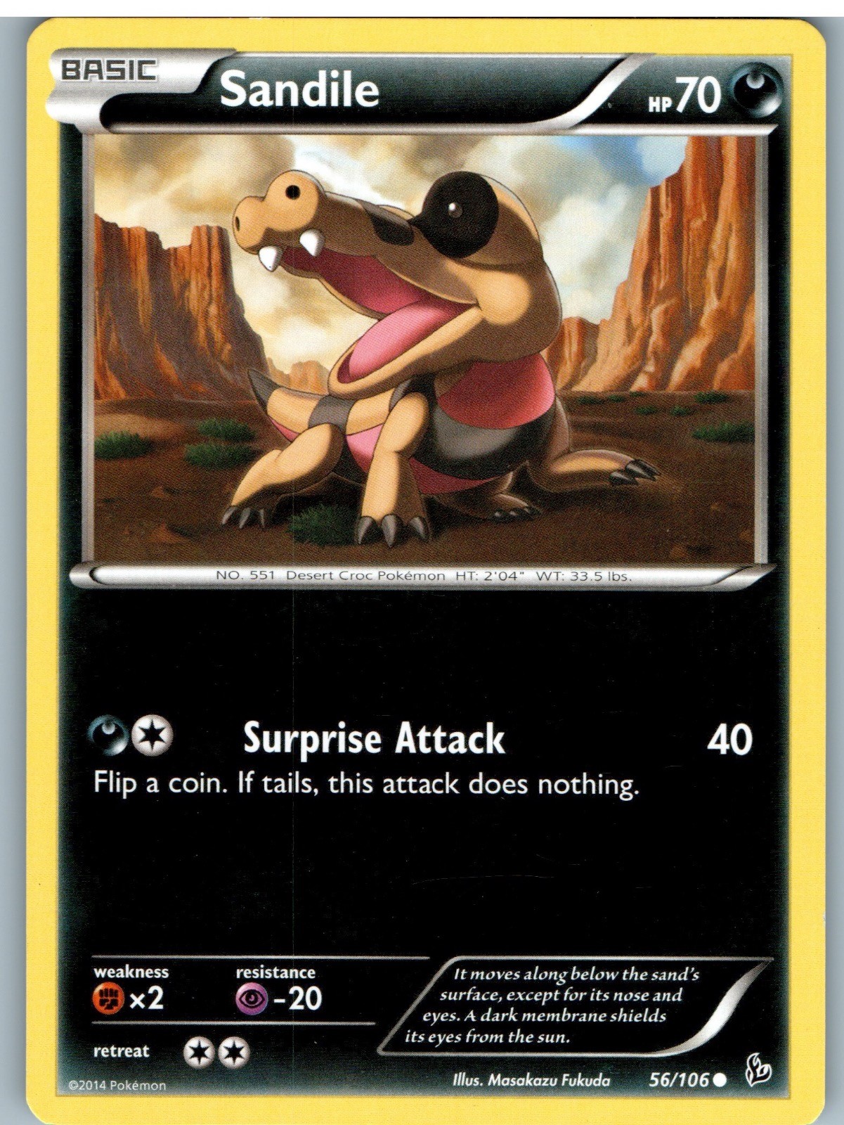 Sandile 56/106 Common Flashfire Pokemon Moderately Played