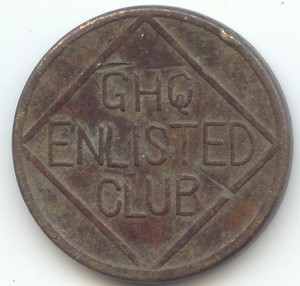 GHQ Enlisted Club Token,  Tokyo Japan, General Headquarters, Post WWII