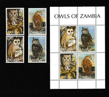 Sambia 1997 Eulen von Sambia Set und Blatt UM