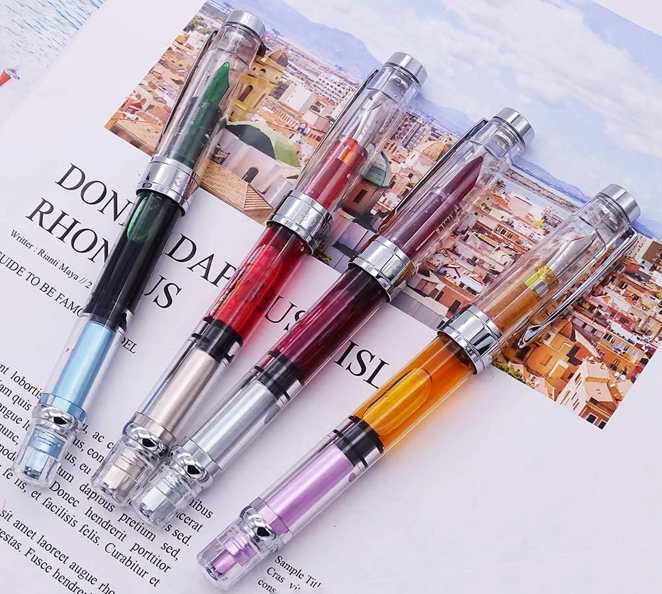 Lanxivi 4 X Yongsheng 3008 Fountain Pen Upgrated Fine Nib,Silver Trim,Piston Fil - Изображение 3 из 4