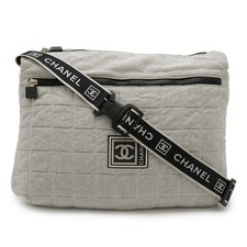 Chanel Cotton Jersey Shoulder Bag Women Grey One Size