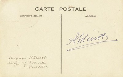 ALICIA (MRS. LOUIS) BLERIOT - POST CARD SIGNED 1943