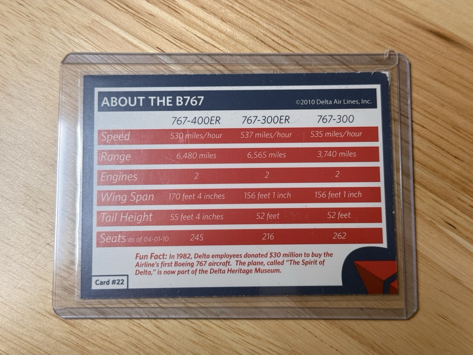 🔥RARE 2010 Delta Trading Card #22 Boeing 767 in MINT condition w/ holder - second product detail image