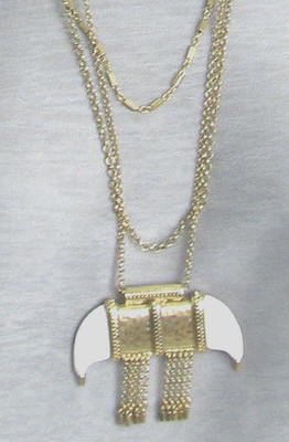 Lucky Brand Gold Tone Mother-Of-Pearl Tusk Horn Layered Necklace NWOT $79