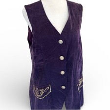 Vintage Vest 90s Women  s Medium Beaded Pockets Purple Silky Button Front Icing