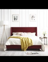 DOUBLE LUXURY RED VELVET DESIGN SUPREME COMFORT BED. WITH A HIGH TOP HEADBOARD