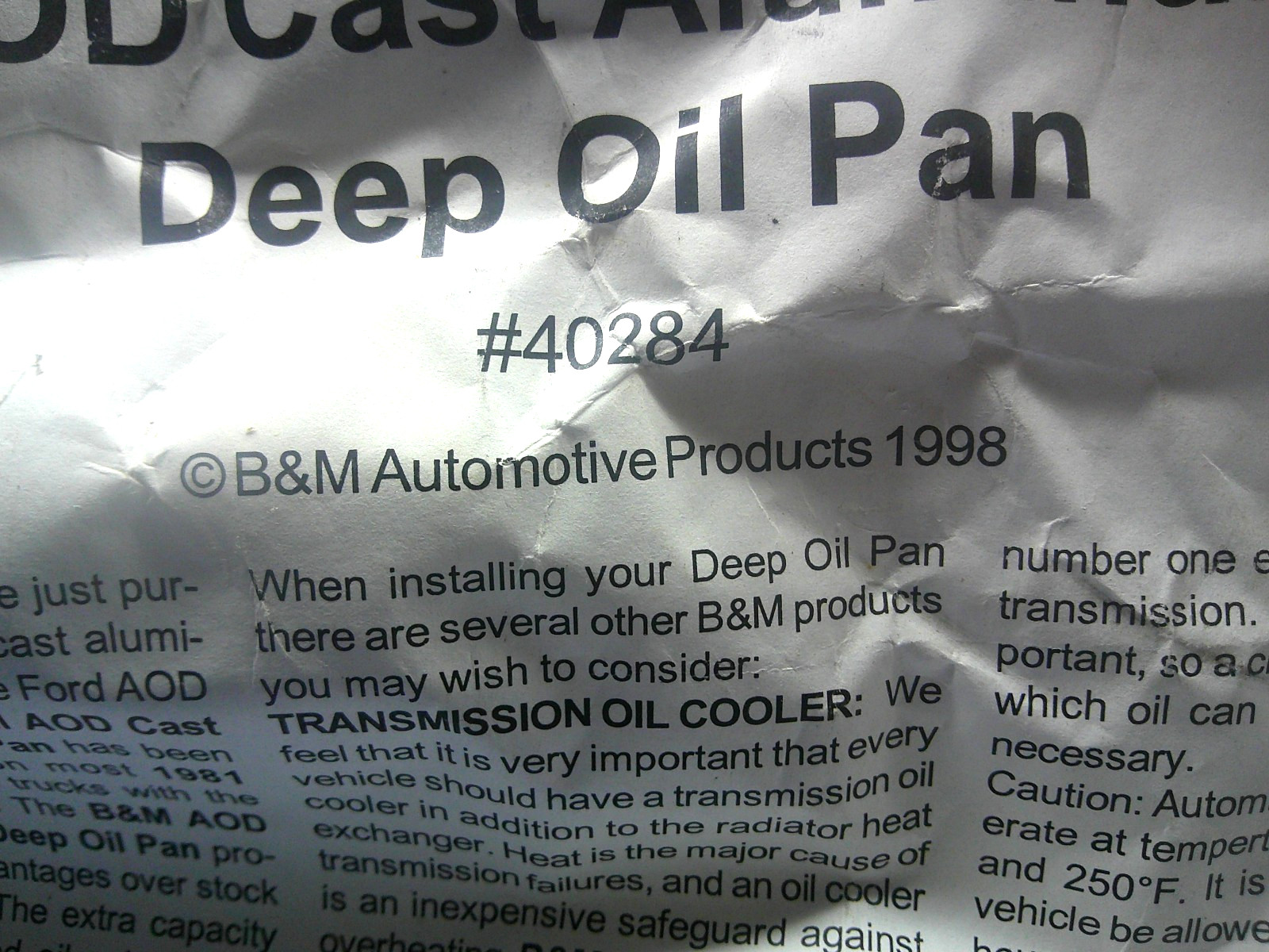 Vintage NOS B&M Racing Aluminum Deep Transmission Pan Ford AOD AODE 4R70W