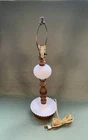 Vintage MCM Berger Table Lamp Hopnail White Milk Glass & Wood (Working Cond)