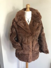Giacca cappotto corto glamour vera pelliccia di coniglio conico taglia UK 12-14