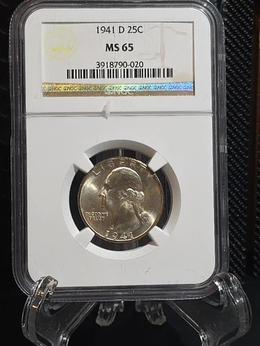 1941-D Silver Washington Quarter - NGC MS 65 GEM BU