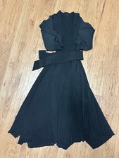 Issey Miyake Pleats Please Black Pleated Short Sleeve Dress M/L New