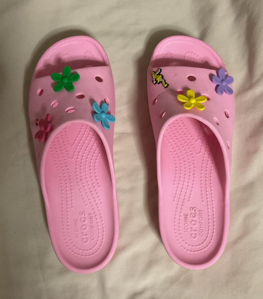 Crocs Pink Platform Slides Sandals Size 9 With Jibbitz