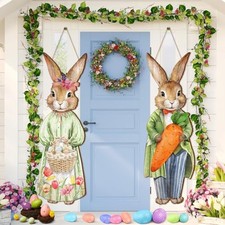 2 Pcs Large Easter Bunny Door Sign 9.84 x 28.35 Inch Easter Outdoor Elegant