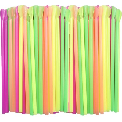 1200 Pieces Disposable Spoon Straws - Colorful Long Milkshake Plastic Straws