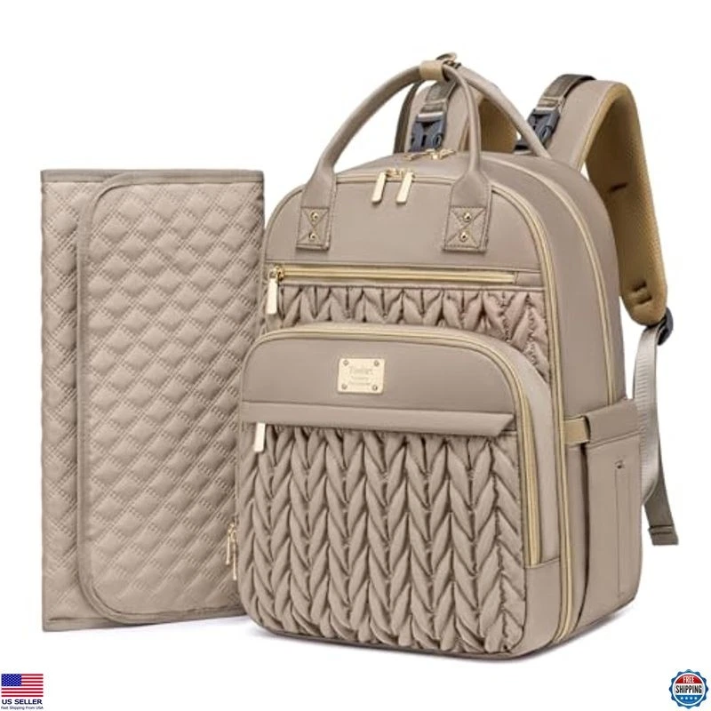 Stylish Waterproof Diaper Bag Backpack with Changing Pad & Insulated Pockets
