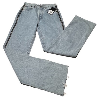 Re/Done NWT $350 Denim Jeans Sz 24 90s High Rise Loose Zip Trim Button Fly