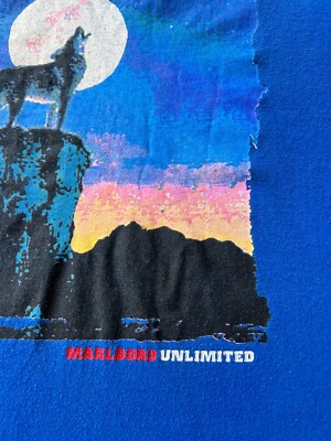 Vintage 90s Marlboro Unlimited Wolf Pocket Blue T-shirt Sz XL | eBay
