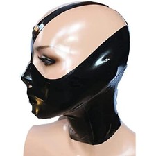 Latex Hood with Top Strap Back Zipper Rubber Mask for Catsuit Fetish Clubwear