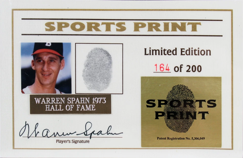 Braves Warren Spahn Signed Thumbprint Baseball LE #'d/200 w/ Display Case BAS - Image 4 of 4