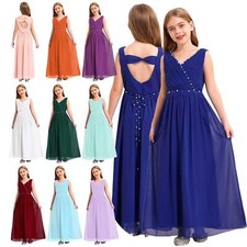 US Flower Girl Dress Backless Beaded Princess Bridesmaid Wedding Party Dresses