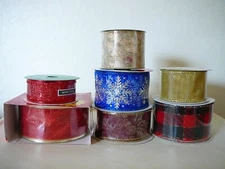 LOT OF 7 ASSORTED CHRISTMAS HOLIDAY WIRE-EDGED RIBBONS