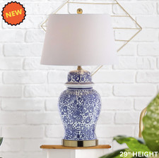 29" Ceramic Chinoiserie LED Table Lamp Ginger Jar Blue White Traditional Shade
