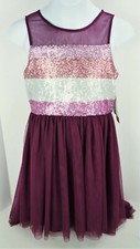 12 Girls Emily West Tutu Sleeveless Party Dress Burgundy Purple Sequin Holiday