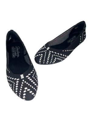 Skechers Womens Black White Cleo 2.0 Be Amazed Air Cooled Foam Size 7 Ballet Fla