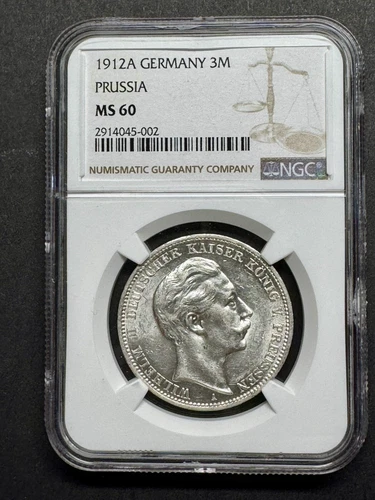 1912 A Germany Prussia 3 Mark Silver NGC MS60
