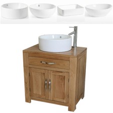 Bathroom Vanity Unit | Oak Sink Cabinet | Ceramic Wash Basin Tap & Plug Set Inc