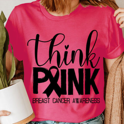 Think Pink Breast Cancer Pink Awareness In October 2023 Damen T-Shirt #BC