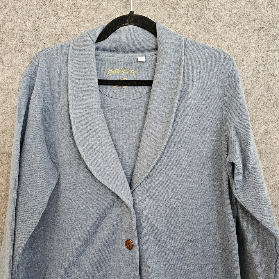 Orvis Cardigan Mens Size M Blue 100 Cotton Knitted Sweater Shawl