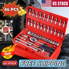 46PCS Socket Spanner Tool Set Kit Ratchet Wrench Combination AutoCar Repair Tool