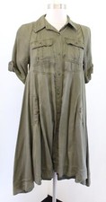 Holding Horses Anthropologie Army Olive Green Button Front Hi Lo Swing Dress 2