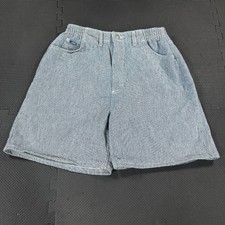 Vintage 90s Lee Denim Shorts Womens 14 (29") Blue Pinstripe Cotton Made in USA