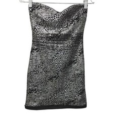 Trac Dress Womens Small Black Silver Strapless Sweetheart Neckline