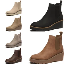 Women's Chelsea Wedge Boots Elastic Platform Lug Sole Slipon Wedge Ankle Booties