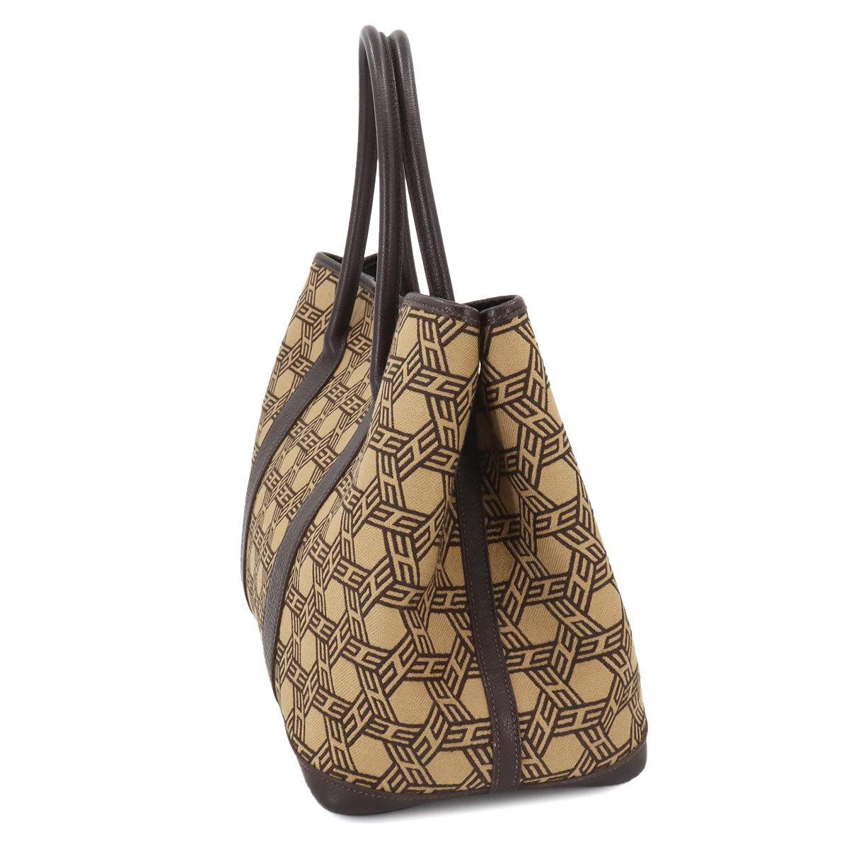 HERMES Garden Party PM Tote Bag Toile so H Leather Beige