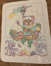 BUCILLA Baby Blanket Bear Stamped Cross Stitch Sea Creatures 32 x 42 Handmade