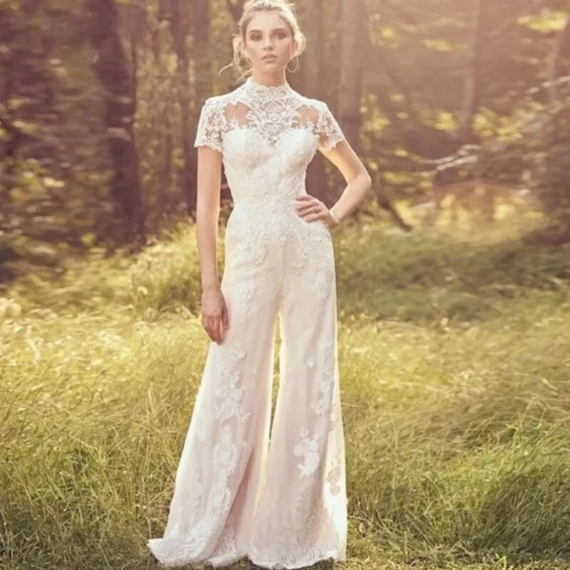 White lace jumpsuit wedding cheap