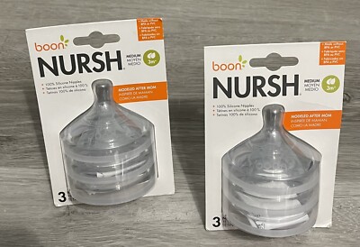 Boon Nursh Bottle Nipples & Straw Lids - 3 Extra Slow Flow Nipples + 2 Sippy Cup Conversion Tops
